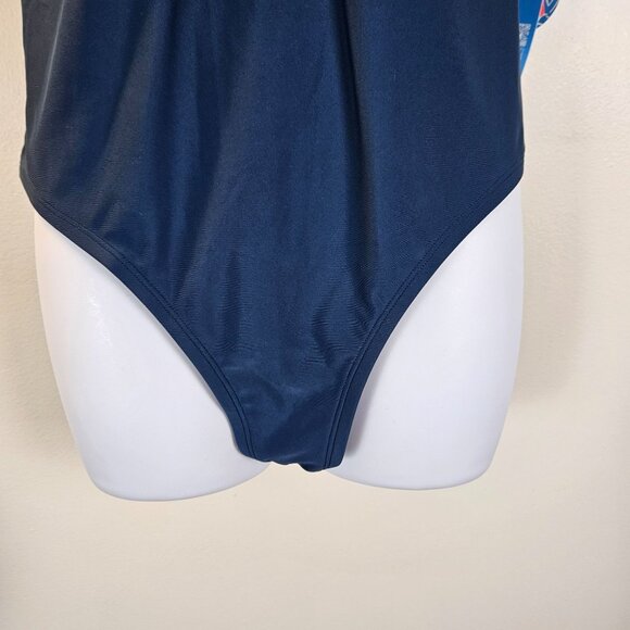 Womens Ruffled Sleeve Teal Blue One-Piece Swimsuit Mesh Paneling Size 16-18 - Picture 5 of 9